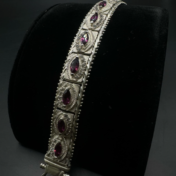 15mm vintage amethyst marquise stone silver bracelet