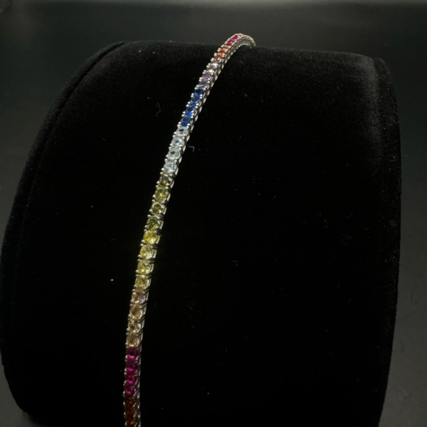 2.5mm multi color tennis silver bracelet 7.25