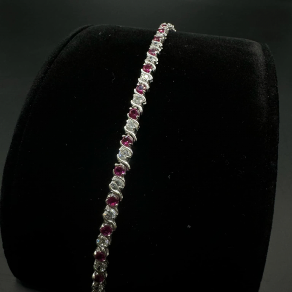 4mm pink and white sones silver tennis bracelet 7.5