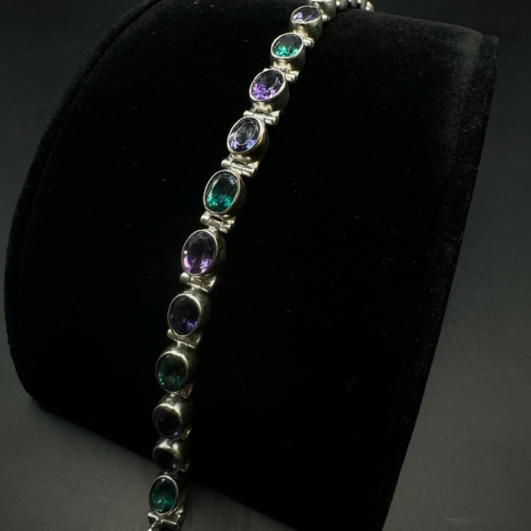 6mm oval tri-coolor silver bracelet 7.5’